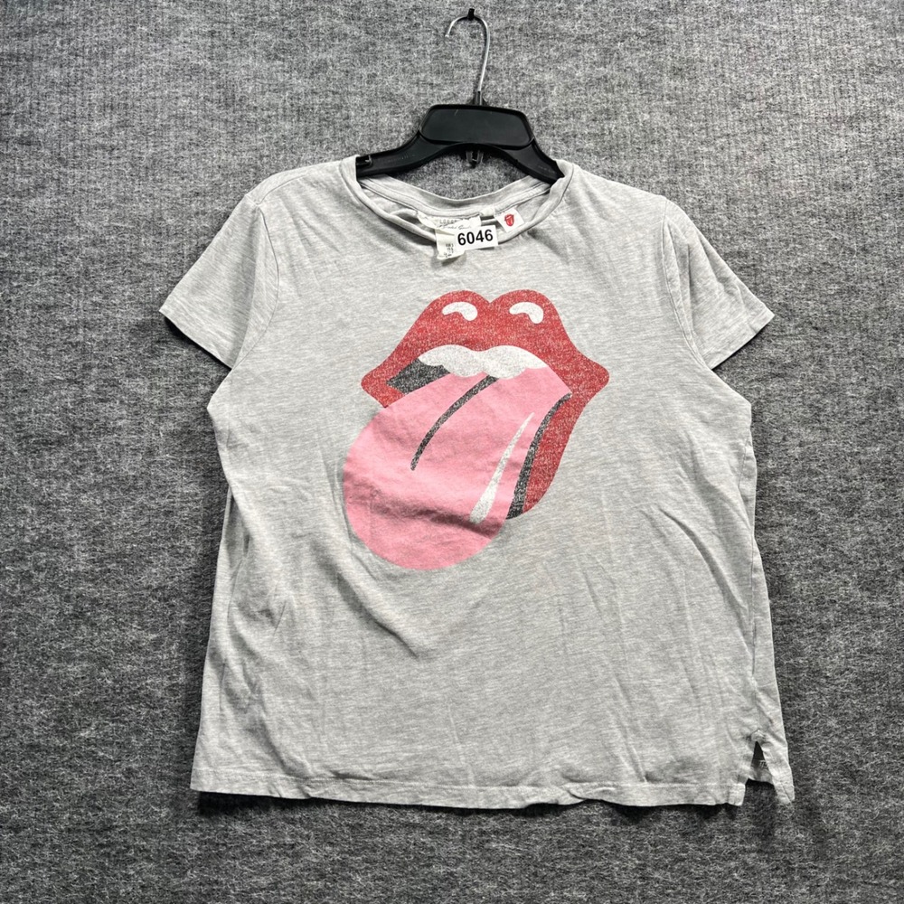 LOGG Rolling Stones Graphic T-Shirt Heather Gray Womens Small Tongue Logo